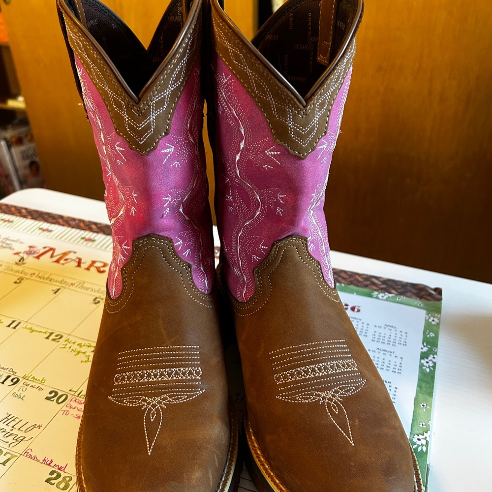 Durango Lady Rebel Brown Leather Cowboy Boots with Pink Accents